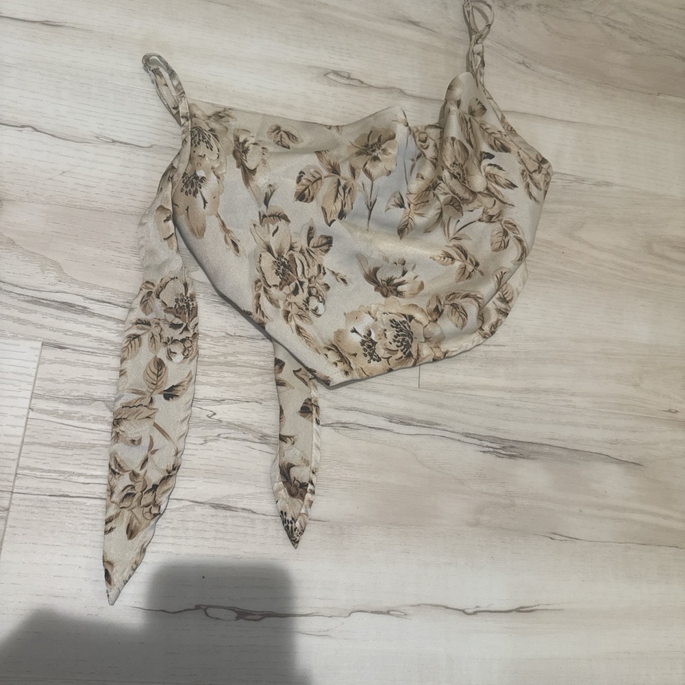 SHEIN Beige Floral Satin Tie-Front Camisole